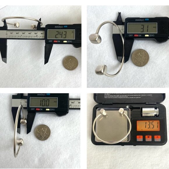 Sterling Silver 925 Modernist Style Square Capped Charm Cuff Bracelet Size 7" - Picture 10 of 16